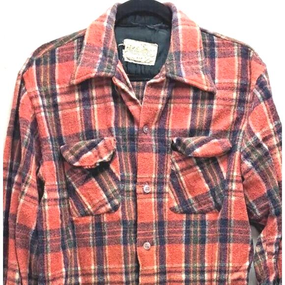 Mac Campbell Flannel Shirt Mens M Red Plaid Wool Blend Vintage XL 80s Hong Kong - Picture 2 of 11